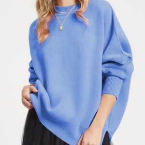 New Women’s Crewneck Sweater Rib Knit Oversized Pullover Cozy Sky Blue X-Large